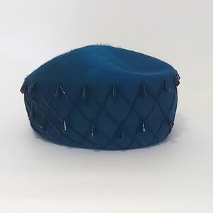 Blue Melusine Fur Pillbox Hat, Genuine Imported Melusine, 1950's Hat